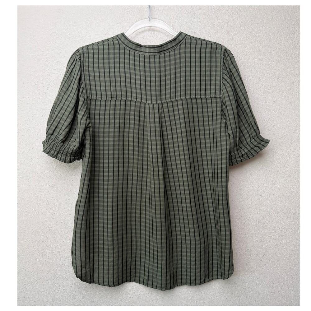 Cloth and Stone Green Plaid Puff Sleeve Linen Buttondown Women's US S - Picture 5 of 13